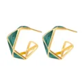 Boucles d'oreilles géométriques en argent sterling avec émail vert, bijoux rétro dorés. - Vert
