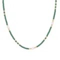 Élégant collier de perles avec malachite verte, perles dorées et perles blanches pour femmes. - Collier Perle Malachite