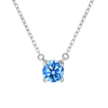 Collier pendentif solitaire en argent sterling 925 avec une pierre de naissance bleue - Mars / Bleu Aquamarine