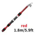 Telescopic fishing rod detail view, red and black fiberglass design with comfortable grip for kids. - 1.8M Single Rod / Red
