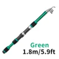 Green 1.8m telescopic fishing rod, portable carbon travel spin sea fishing gear tool. - 1.8M Single Rod / Green
