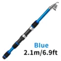 Telescopic fishing rod detail view, blue and black spinning sea pole for outdoor fishing sports. - 2.1M Single Rod / Blue