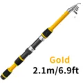 Telescopic fishing rod detail view, yellow and black color, 2.1m portable carbon travel pole. - 2.1M Single Rod / Yellow
