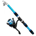 Blue telescopic fishing rod and spinning reel set, compact portable design for outdoor fishing. - 1.8M Rod and Reel / Blue