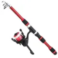 Kids telescopic fishing rod and spinning reel set, red and black portable sea pole gear. - 1.8M Rod and Reel / Red