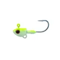 Detailed view of fishing jig head lure with realistic red eyes and bright yellow coating. - 5g / Yellow and White
