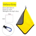 Microfiber cleaning towel detail, double-sided yellow gray fabric with hanging carabiner. - Yellow