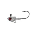 Close-up detail of fishing jig head with realistic red eye and sharp hook for saltwater fishing. - 3.5g / Silver Gray