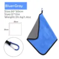 Double-sided microfiber cleaning towel with carabiner hook, quick-dry blue and gray, 30x30cm. - Blue