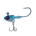 Blue fishing jig head lure with realistic red eyes and treble hook for sea fishing detail view. - 3.5g / Blue