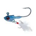 Saltwater fishing jig head lure with feathered treble hook, blue fish head design for casting. - 3.5g / Blue