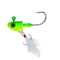 Green fishing jig head with white feather treble hook, detailed design for sea fishing lures. - 3.5g / Fluorescent Green