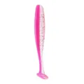 Close-up detail of the pink and glitter T-tail soft fishing bait, showing paddle tail texture. - 44B