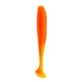 Close-up detail of the bright orange soft fishing T-tail lure with sparkling glitter effect. - 44E