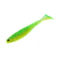 Soft plastic T-tail fishing swimbait, segmented body with glitter, ideal for bass fishing detail. - Threaded Fish - Yellow Green