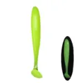 Fluorescent green T-tail soft bait detail view, showing luminous glow effect in dark. - 5.5cm/1.2g 10 Pieces Pack / 44L