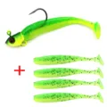 Soft fishing lure set with jig head and paddle tail for saltwater freshwater fishing. - Green Yellow Spotted