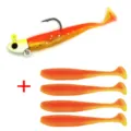 Fishing soft lure set with jig head hook and spare T-tail baits for bass and saltwater fishing - 9.3g (Includes 4 Soft Baits) / Orange-Yellow Gradient