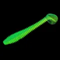 Fluorescent green soft fishing lure with ribbed body and paddle tail for bass fishing. - Green T-Tail
