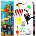 Set de caña de pescar telescópica de 1.8m con carrete y anzuelos kit completo para pesca. - Rojo