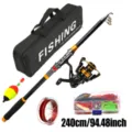 Telescopic fishing rod and spinning reel set with bag and lure tackle box 240cm length. - 2.4m / Black & Gold