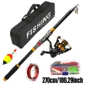 270cm Telescopic Fishing Rod and Spinning Reel Combo Kit with Bag and Lures for Sea Fishing - 2.7m / Black & Gold