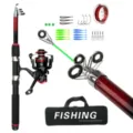 Kit completo de caña de pescar telescópica con carrete y señuelos para principiantes. - Set de Caña y Carrete Rojo con Bolsa / Rojo