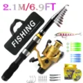 2.1M Telescopic Fishing Rod and Spinning Reel Set Lure Baits Full Kit for Sea Fishing - Set / 2.1m / Champagne Gold