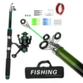 Caña de pescar telescópica 1.8m carrete set completo principiante kit de pesca profesional - Set de Caña y Carrete Verde con Bolsa / Verde