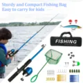Set de pesca para niños azul caña telescópica con bolsa y varios accesorios principiantes - Conjunto de Bolso Negro Con Red de Aterrizaje / Azul