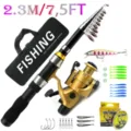 Portable telescopic fishing rod and spinning reel set with lures and tackle box 2.3M - Set / 2.3m / Champagne Gold