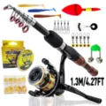 Kit de caña de pescar telescópica portátil completa con carrete, sedal, cebos y accesorios - Set Sin Bolsa / 1,3 m