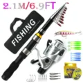 2.1M Portable Telescopic Fishing Rod Reel Complete Set with Lures Line and Bag for Sea Fishing - Set / 2.1m / Silver White