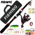 Caña de pescar telescópica portátil y carrete con señuelos, anzuelos y bolsa de pesca. - Estilo de Bolso FISHING