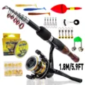 Caña de pescar telescópica portátil y juego de carrete con accesorios de pesca. - Set Sin Bolsa / 1.8m