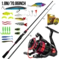 1.8M Set de Caña de Pescar Carrete Señuelos Kit Completo Equipo de Pesca - Caña 1.8M Carrete Línea Caja