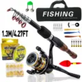 Set completo de caña de pescar telescópica portátil y carrete con líneas, señuelos y bolsa. - Conjunto de Bolsa Negra / 1,3 m