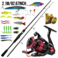 Combo de caña de pesca spinning de 2.1M y carrete con señuelos y sedal para agua dulce. - Caña 2.1M Carrete Línea Caja