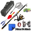 Set completo de caña de pescar 240cm con carrete, bolsa, señuelos y accesorios de pesca. - 2.4m / Negro y Oro