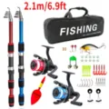 2.1m Fishing Rod Set Complete Package Dual Rods Reels Baits Tackle Bag Outdoor Fishing Gear - Dual 2.1M Red Blue Full Set