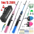 Set de caña de pesca para niños con carrete cerrado, bolsa de 1m y accesorios completos. - Set Azul + Set Rosa