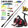Set de caña de pescar spinning de 2.4M completo con carrete, señuelos, anzuelos y sedal. - Caña 2.4M Carrete Línea Caja