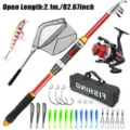 2.1m Telescopic Fishing Rod Reel Set with Lure Baits Hook Net and Storage Bag Tackle - Red 2.1M