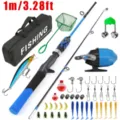 Set de caña de pescar para niños con carrete cerrado azul, bolsa y accesorios de pesca - Azul Set