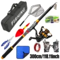 Set completo de caña de pescar de 300cm con carrete, bolsa, señuelos y accesorios de pesca. - 3,0m / Negro y Oro