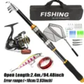 Set de caña de pescar telescópica 2.4M con carrete de pesca y señuelos para pesca en exteriores - 2.4m / Negro