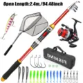 2.4M Telescopic Fishing Rod Set with Spinning Reel Lures Baits Portable Travel Kits - Red 2.4M