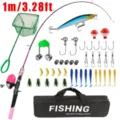 Set de caña de pescar para niños 1m carrete cerrado cebos anzuelos kit de pesca - Juego de Joyas Rosa