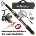 Set de caña de pescar telescópica con carrete y señuelos para pesca al aire libre - 3 Metros / Negro