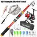 Complete telescopic fishing rod set with reel, lures, net and bag, red and black variant. - Red 3M